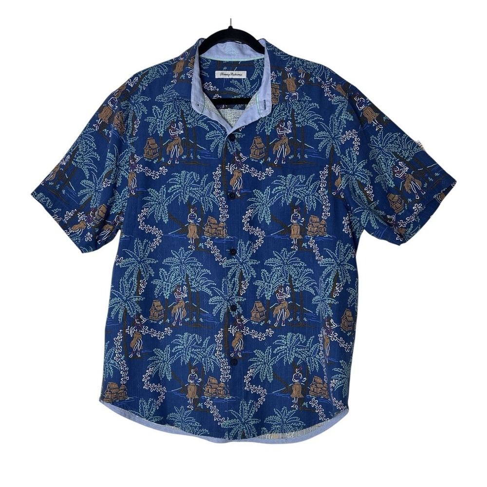Tommy Bahama 100% Silk Shirt Men Medium Floral Hawaiian Short Sleeve Button Up
